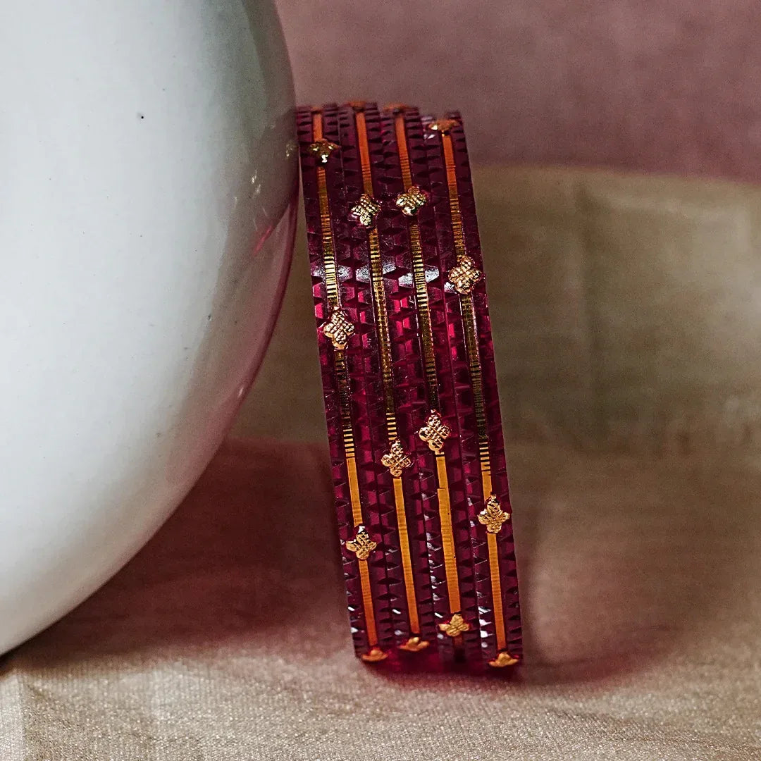 Premium Lightweight Acrylic Kada Bangles for Women (Pack of 4) - The Golden Cascade